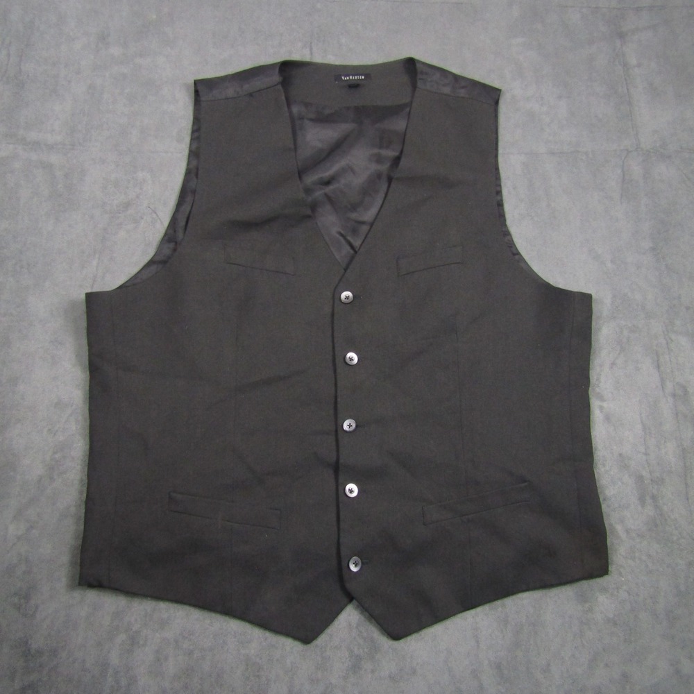 Van Heusen Suit Vest Men XXL Black Formal Button Front Adjustable Back 00656
